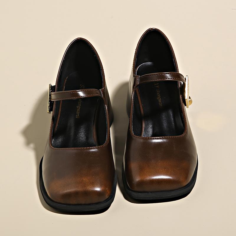 Móda 2024 Ženy Léto Nové Jemné retro malé kožené boty se sukní Hrubé boty Mary Jane