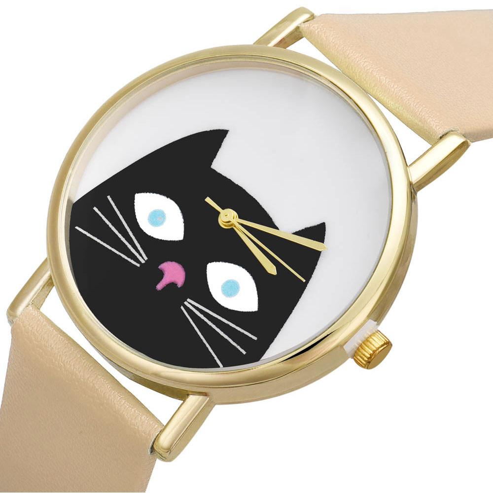 Women Men Leather Band Analog Quartz Dial Wrist Watch Brown