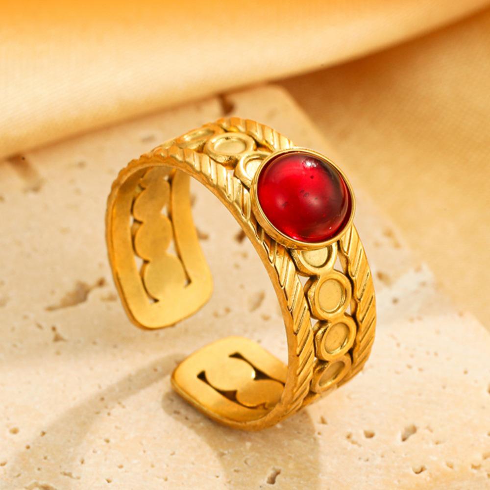 Bohemian Style Adjustable Titanium Ring - Turquoise, Stainless Steel, Non-fading