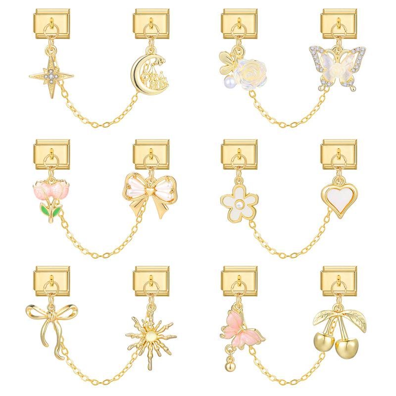 Stainless Steel Modular Bracelet Jewelry Set with Electroplated Bow and Fish Tail Pendant Accessories