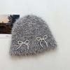 Colorful Knitted Pullover Hat Korean Style Brimless Beanie Cap Fashion Pearls Bow Woolen Hat  Women