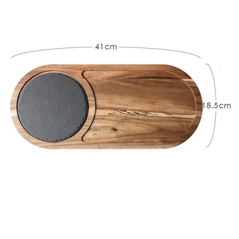 New Solid Wood Snack Plate Wooden Tray Western-style Japanese Cuisine Black Slate Bread Plate Acacia Wooden Plate