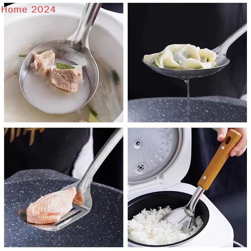 [HGS]Durable Stainless Steel Wok Spatula Long Handle Kitchen Gadgets Kitchen Cooking Utensil Set Rice Spoon Ladle Cooking Tools