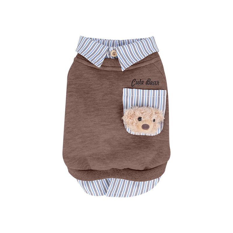 

Pet clothes autumn and winter two-piece striped lapel bottoming shirt puppy dog three-dimensional bear head holiday clothing 2XL темно-коричневого
