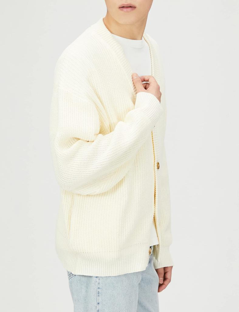 Improves Men's High Bulky Ribbed Cardigan, Size 50360, White, Size M