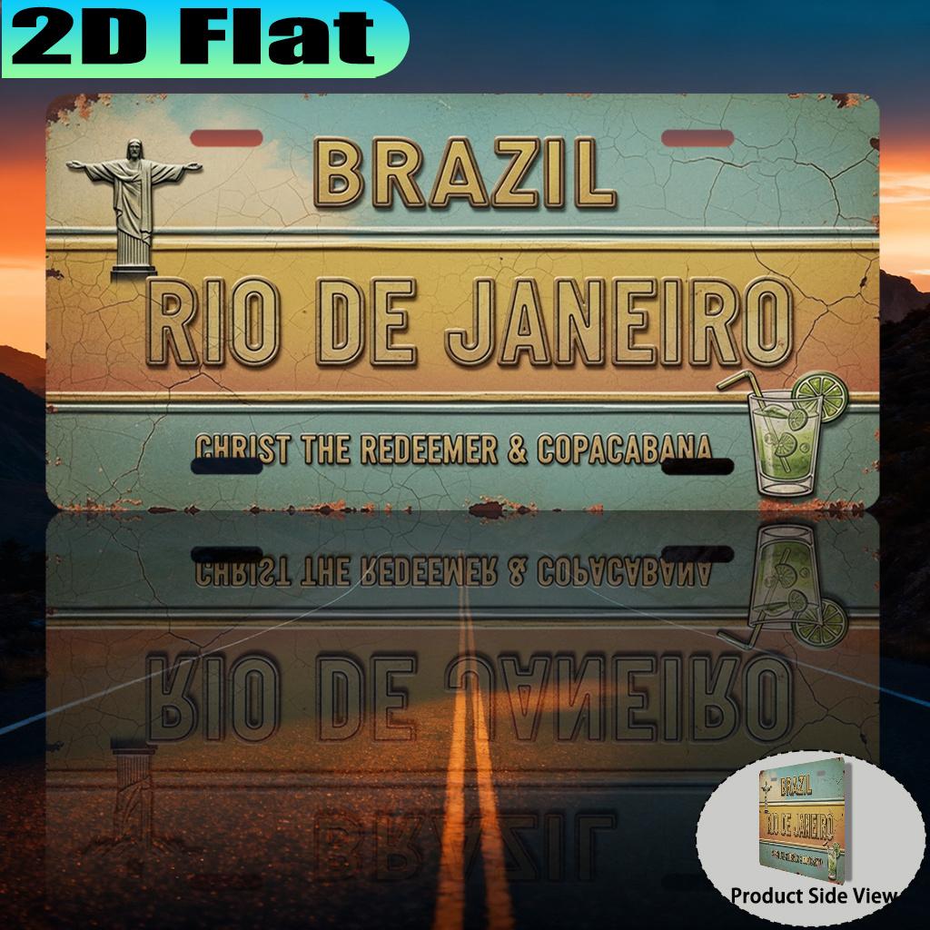 Aluminum Painting Vintage Brazil Rio de Janeiro Christ the Redeemer  Copacabana License Plate Metal Tin Sign Wall Decor For Hom 15x30cm(5.9x7.8inch)