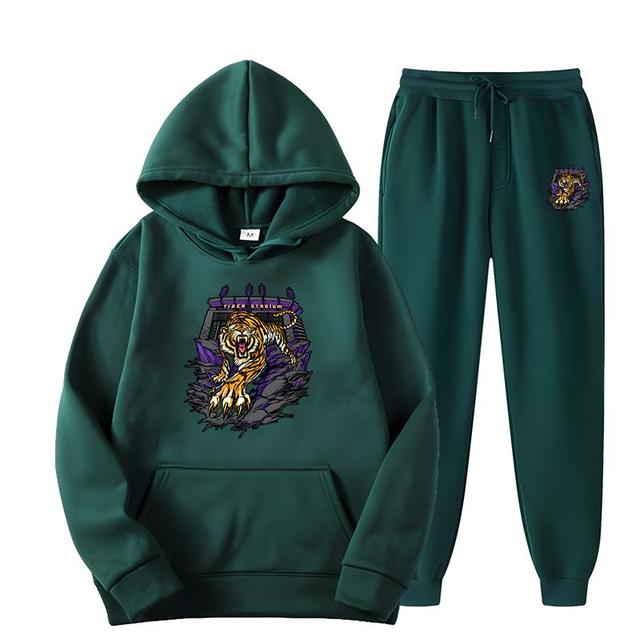 Gothic Retro Fierce Tiger Print Women's Spring and Autumn New Original Design Hoodie Set Pure Cotton Oversized Street