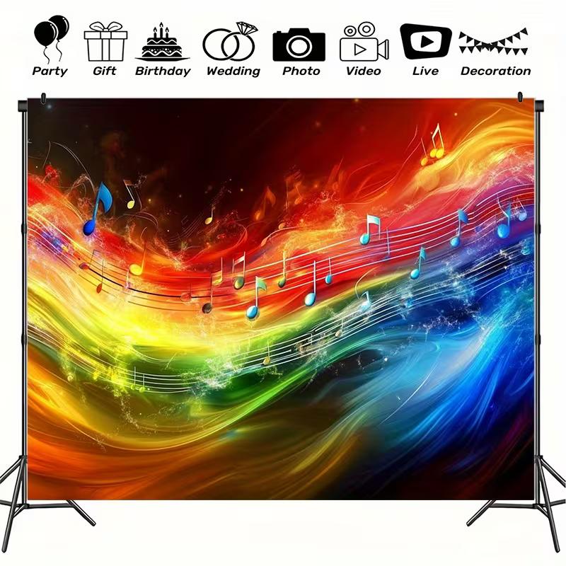 Rainbow Fire Music Notes Backdrop Vibrant Abstract Wave Studio Background 47.2x31.5inch/120*80cm