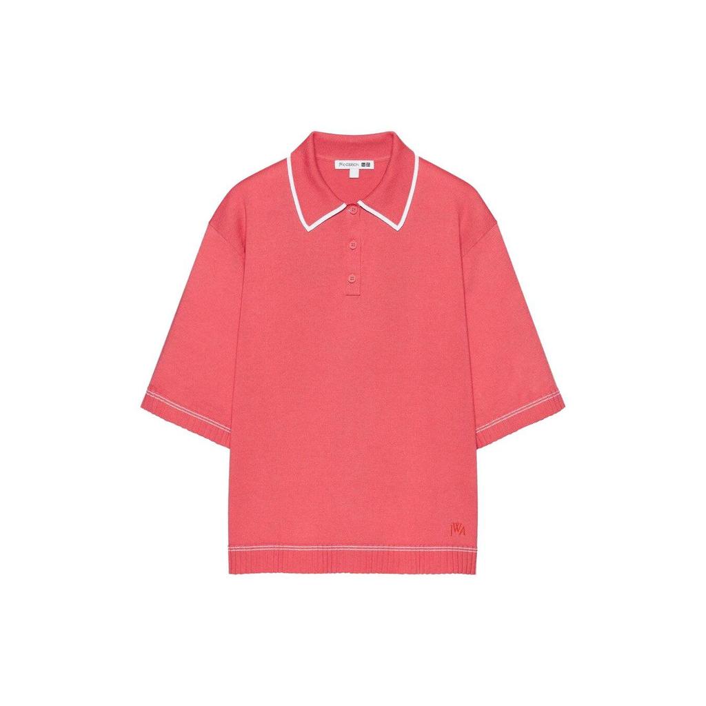 Uniqlo X JW Anderson Collaboration SS23 Spring Summer Series Striped Print Polo Neck Short Sleeve Knit Top Women tops Pink 460652-12