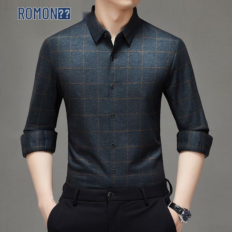 ROMON Men s Casual Long-Sleeve Silk Blend Shirt 52