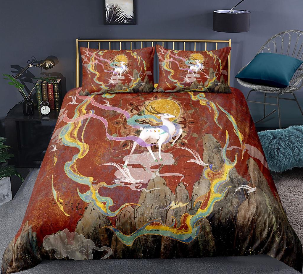 Chinoiserie Animal Polyester Duvet Cover Set King Colorful Phoenix Mountain River Landscape Asian Culture Theme For Kids Teens