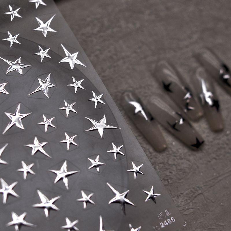 

Nich Silver Meteor Nail Stickers Ins Gilding Starry Sky Bright New Craft Relief Black and White Five-Pointed Star Adhesive 2466-Hot Silver Stars