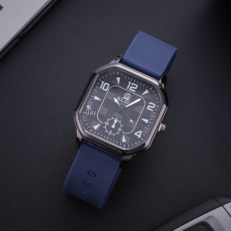 Trendy Retro Men's Leather Strap Quartz Watch - Square Case Fashion Student Wristwatch