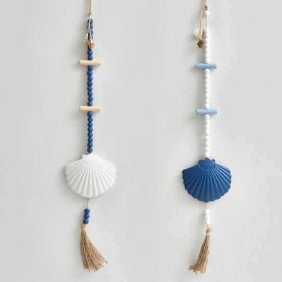 Ornamento da Spiaggia in Legno Boho con Perline e Corda di Canapa Decorazione da Appendere in Legno Rustico con Conchiglia e Nappa per Arredamento Casa Nautico Farmhouse