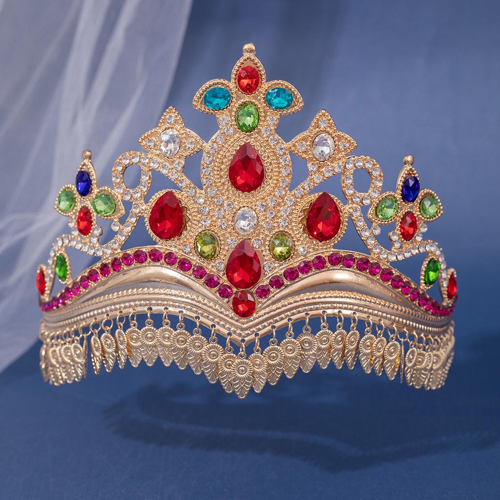 European and American Luxury Bridal Rhinestone Crown Tiara Light Luxury Exotic Tassel Photography Crown Earrings Set Studio Accessories