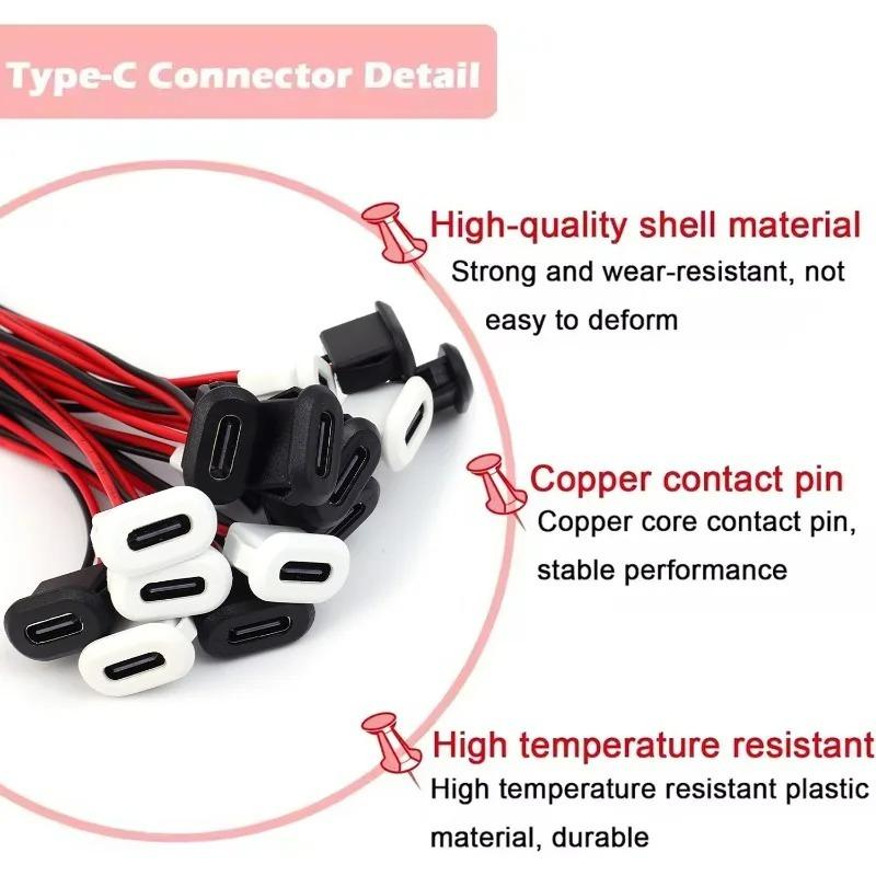 Type-C Female 2-Pin USB Connector Waterproof Female Socket Quick Charge Jack Type-C USB-C Charger Plug Accessories 2/4/6PCS