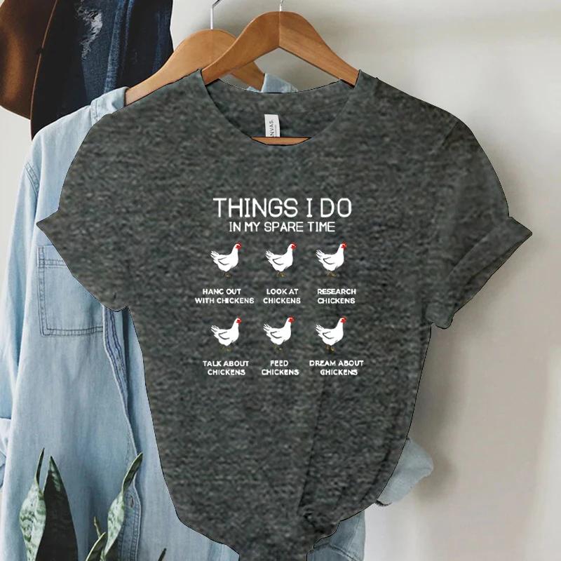 Damen Sommer T-Shirts Dinge, die ich in meiner Freizeit tue Aufdruck T-Shirts für Frauen Lustiges Tier Huhn Y2k Oberteil Lässige Mode T-Shirts