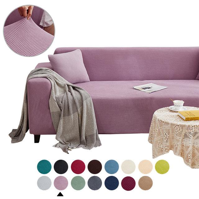 Living Room Sofa Cover Solid Color Elastic Sofa Cushion Thickened Polar Fleece Four Seasons General Furniture Protective Cover for Home