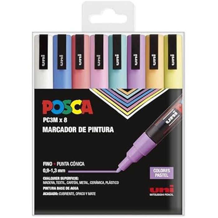Marqueurs Posca - POSCA - PC-3M - Lot de 8 - Couleurs pastel - Pointe conique 1,8-2,5 mm