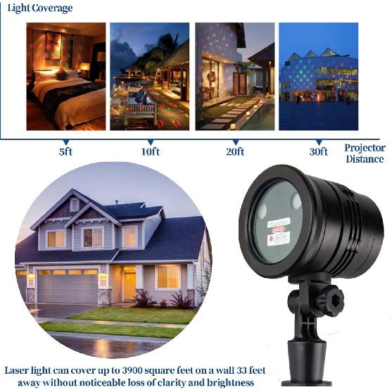 Christmas Projector Lights Outdoor, Waterproof Christmas Laser Lights Landscape Spotlight Decorative Stage Lights with Red and Green Xmas Patterns