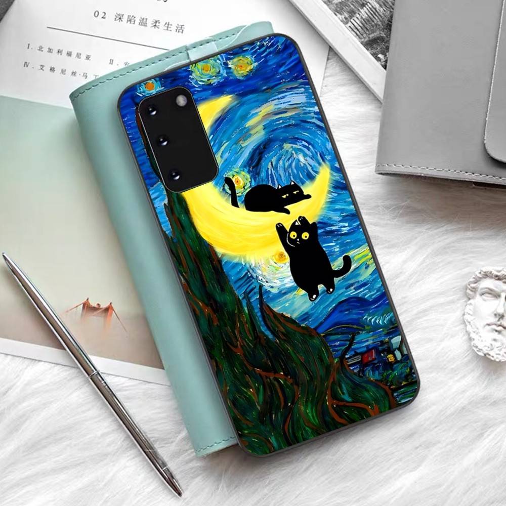 Oil Painting Van-Gogh Cat Phone Case For Samsung S 24 Fe 25 Ultra Plus 20 Lite 21 30 22 23 24 22 Ultra 5G Fundas