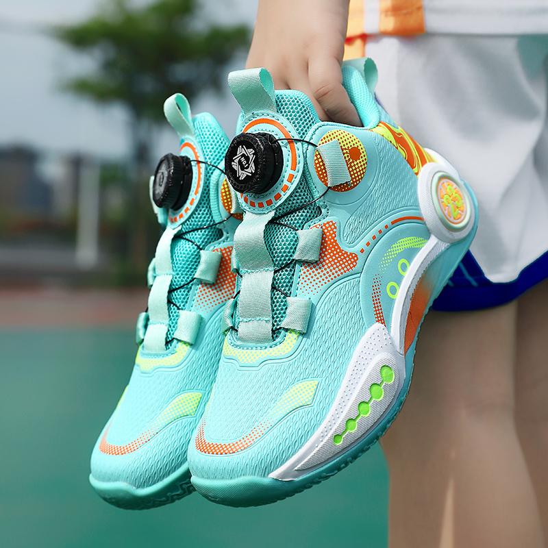 New leather running shoes for teenagers with rotating buttons student casual non-slip cushioning sports shoes Daddy shoes