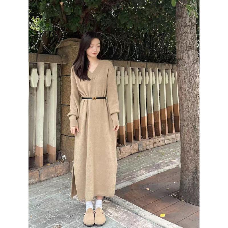 Early autumn small long-sleeved dress long women's loose lazy wind niche chic sweater skirt