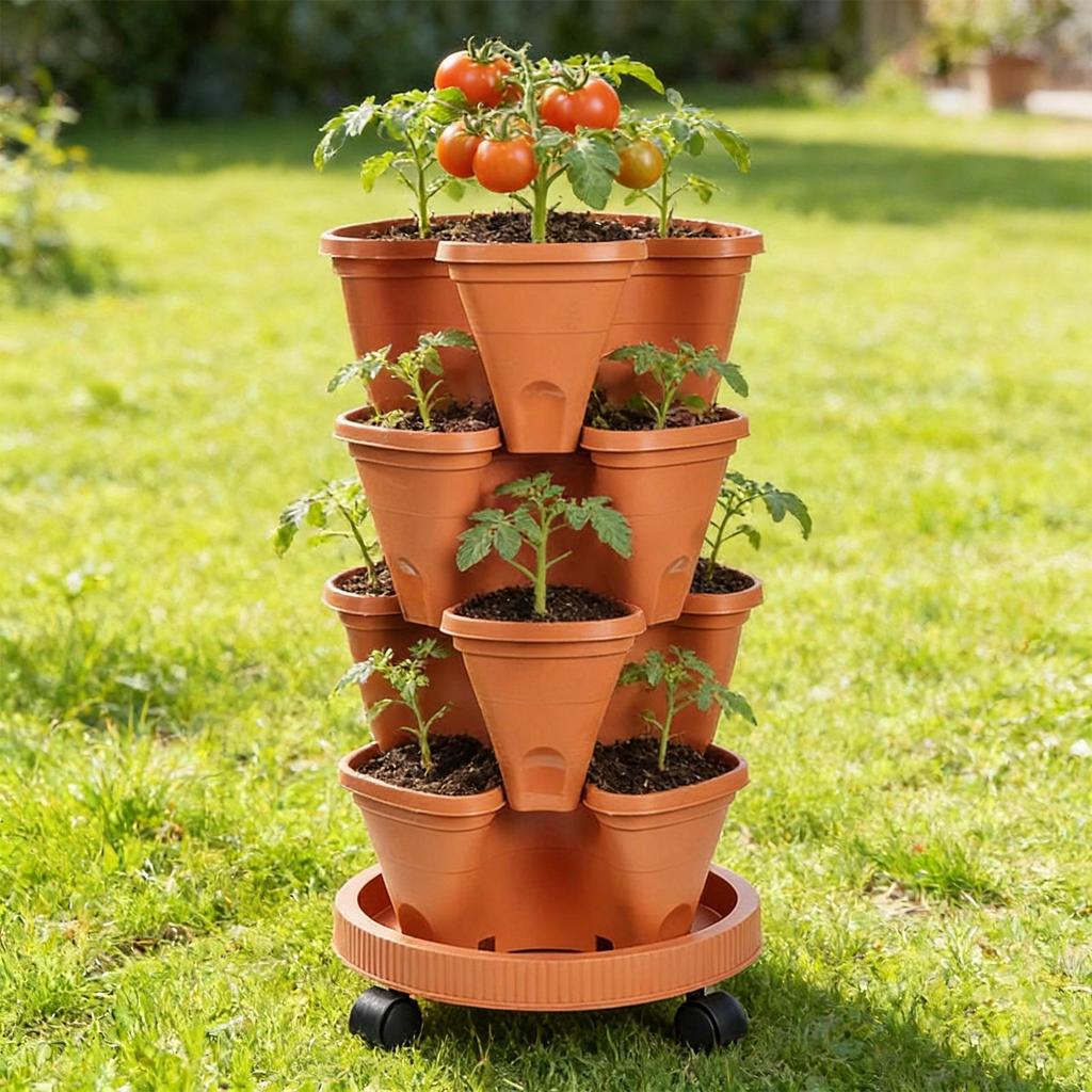 4 Tier Stackable Flower Pot Movable Strawberry Herbs Vertical Pot Three-Dimensional Planting Container 3-Petal