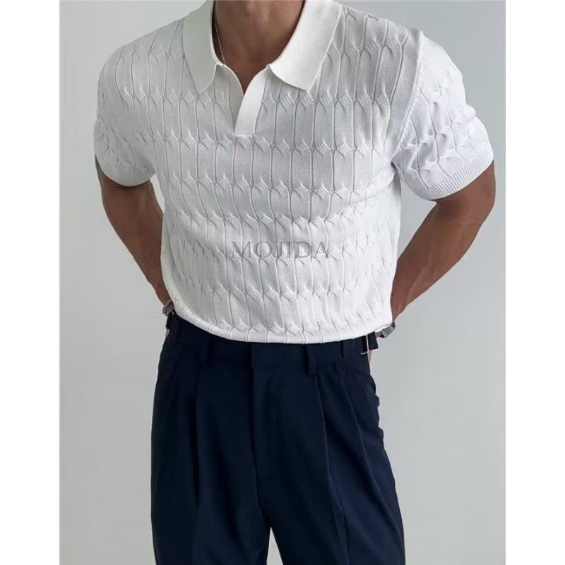 

Summer short-sleeved T-shirt V-neck knitted men s Polo shirt stretch slim lapel knitted short-sleeved M