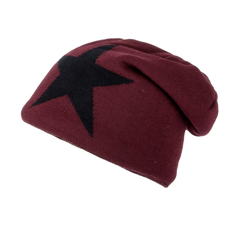 Trendy Korean Style Men's Knitted Wool Hat with Velvet Lining and Star Design for Winter