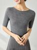 Yangtze Fine Spun Wool One-Shoulder Mid-Sleeve Women's Slimming T-Shirt, Spring Pure Color Elegant Base Layer Top