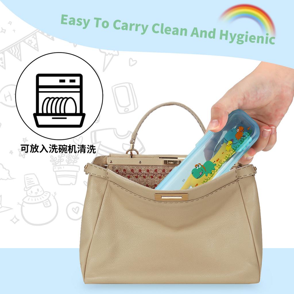 304 Stainless Steel Dinosaur Baby Children's Portable Tableware Cartoon Spoon Fork Learning Training Chopsticks Fork Spoon Set