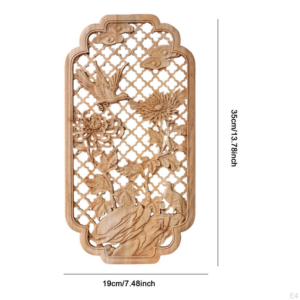 Carved Wood Wall Panel Home Decor Accent Four Gentlemen - Chrysanthemums Hanging Piece