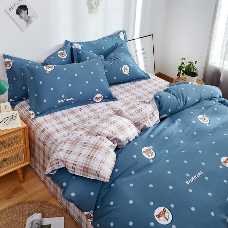 Vierteiliges Set aus Bettwäsche aus reiner Baumwolle, Bettbezug, Bettwäsche, dreiteiliges Bettlaken-Set für den Schlafsaal