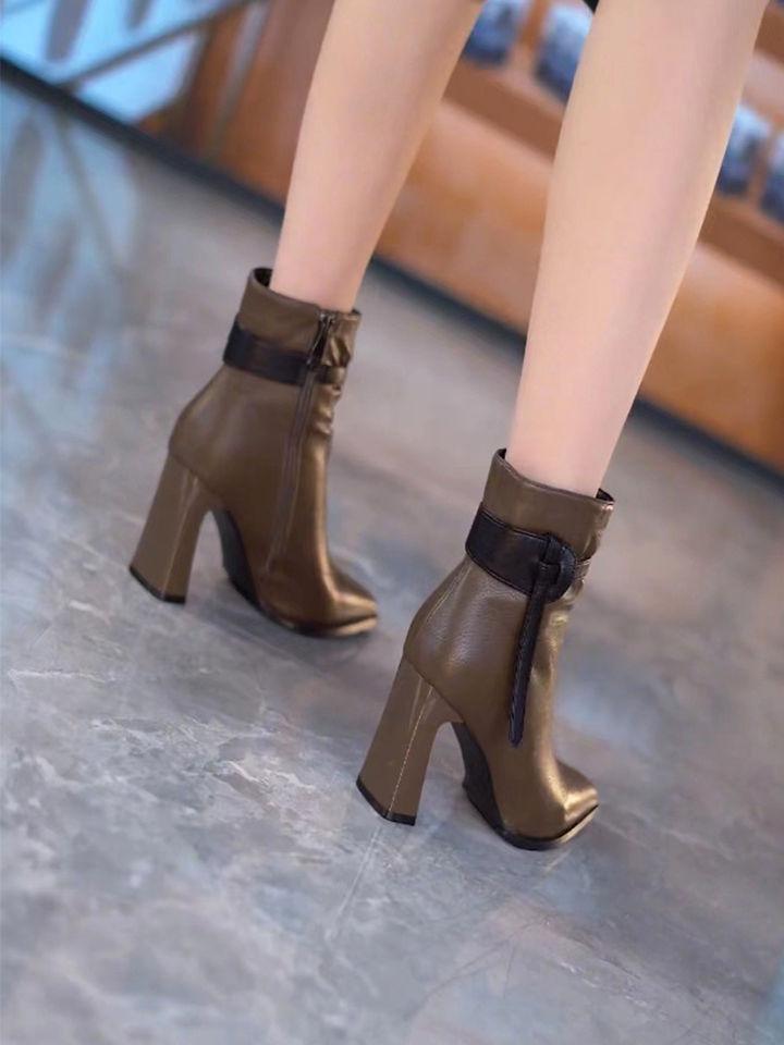 Coarse Heel Fashion Versatile Fashion Boots Women's Pointed Fashion Thin Boots 2025 Autumn and Winter New Side Zipper High Heel Short Boots