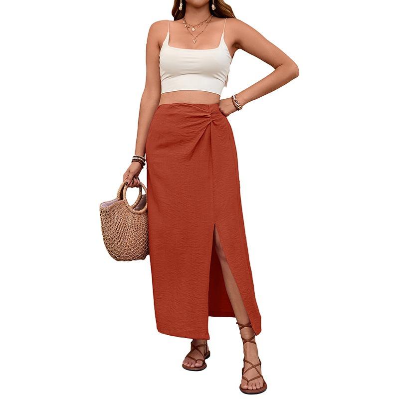 A Comfortable and Versatile Summer Women's Skirt with Pleated High Slit