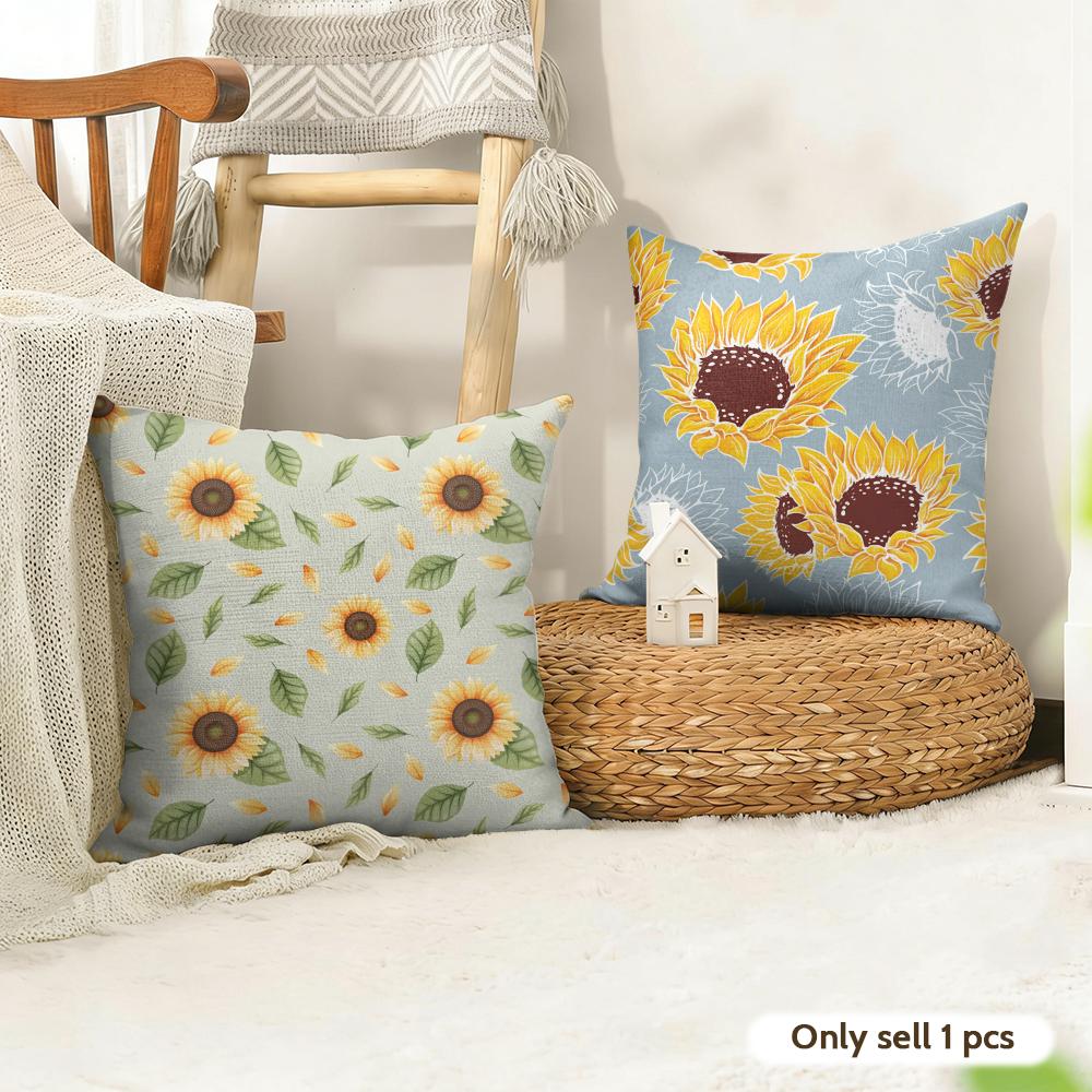 Sunflower Pattern Cushion Cover Natural Linen Pillow Cover Double-Sided Print Cushion Cover For Sofa Home Decor