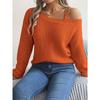 Damesweatshirt Høst/Vinter Casual Metallspenne Lappverk Off-Shoulder Klokkeermer Pullover Strikk Damer Strikket Topp