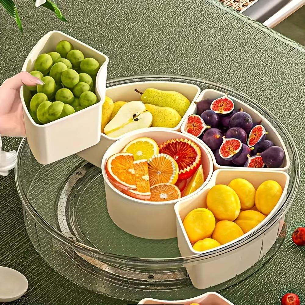 5-Compartment Food Storage Dried Fruit Snack Plate ,rotatable Storage Container, Snack and Vegetable Tray with Lid and Hand