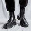 Men Fashion Motorcycle Boots Black Tide Lace-up Platform Shoes Cowboy Genuine Leather Boot Street Cool High Top Botas Masculinas