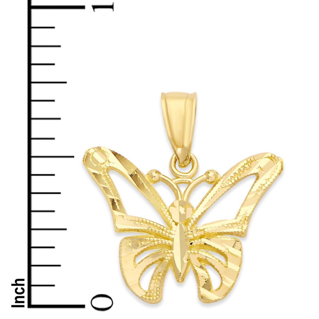 10K Real Solid Gold Butterfly Pendant Necklace with Milgrain and Diamond Cut Finish, Elegant Animal Charm, Fashion Jewelry for Women, Symbol of Hope