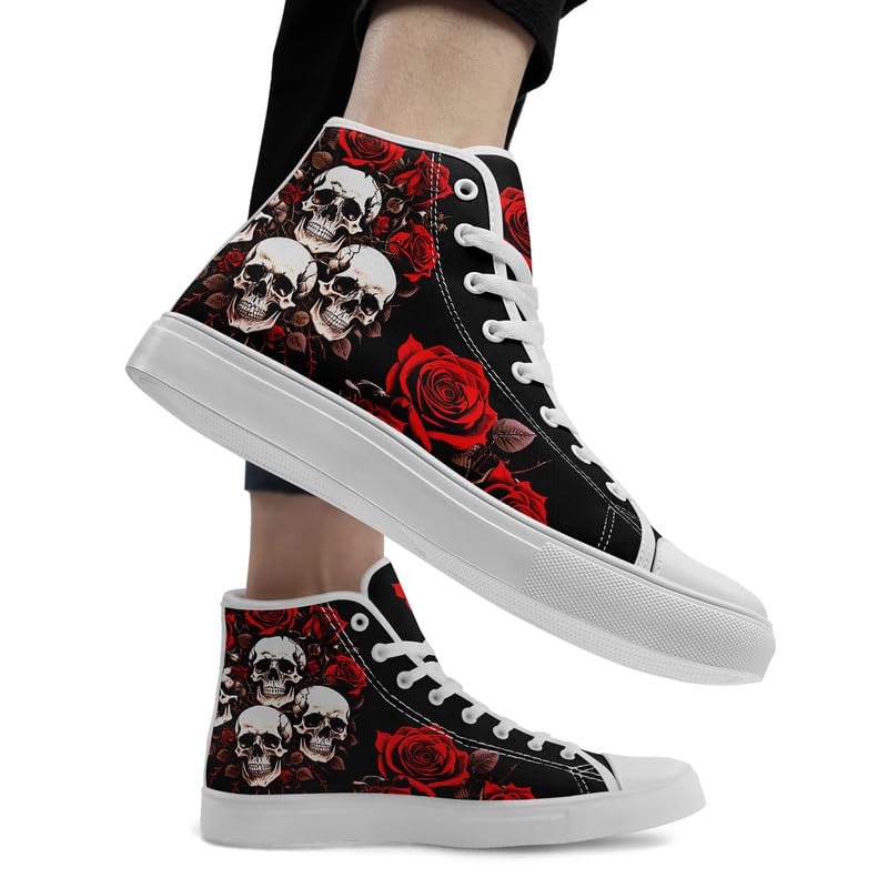 Skull Canvas Shoes for Men and Women Classic Gothic Style Fashion Street Style Casual Canvas Sneakers [CoolCustomize] High-Top - Lace-Up Sneakers,