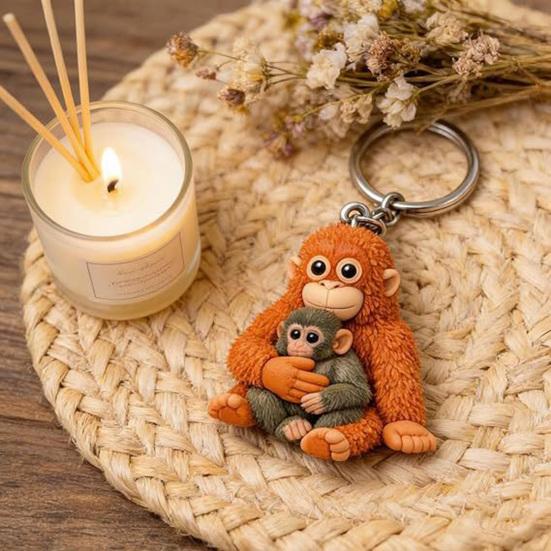 3D Monkey Keychain Cute Monkey Holding Plush Toy Keychain Decoration for Backpack Purse Bag Accessories