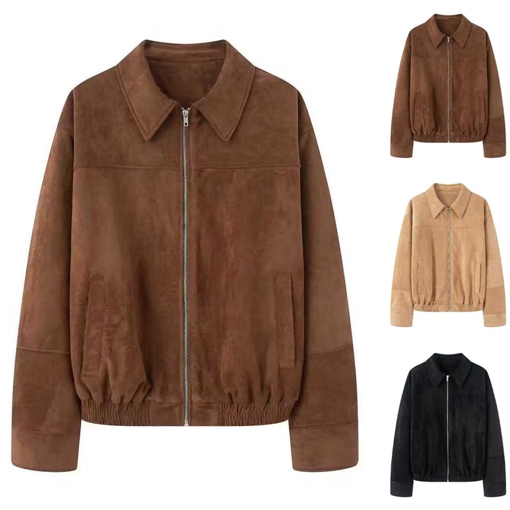 Women's Solid Color Long Sleeved Zipper Casual Top Jacket Jacket