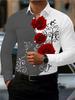 2026 Men's Fashion Red Rose Print Long-Sleeve Shirt, Stylish Casual Design, Spring/Autumn Casual Shirt
