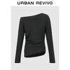 UR 2026 Asymmetric Pleated Oblique Shoulder T-Shirt