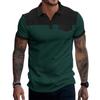 Men's Summer Color-blocked Lapel Pocket Short-sleeve T-shirt Casual Sporty Top