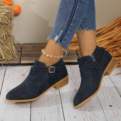 Large Size Cross-Strap Square Heel Chelsea Boots Autumn and Winter Short Tube Side Zipper Women's Boots