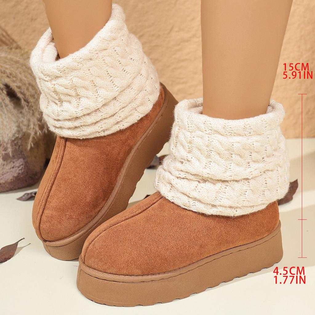 Fashion 2025 New Platform Snow Boots Women's Winter Fashion Round Toe Suede Paneled Yarn Plus Fleece Thickened Flat Cotton Boots