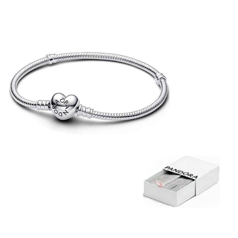 Pandora Moments Hjärtlås Ormkedja Armband Silver 590719